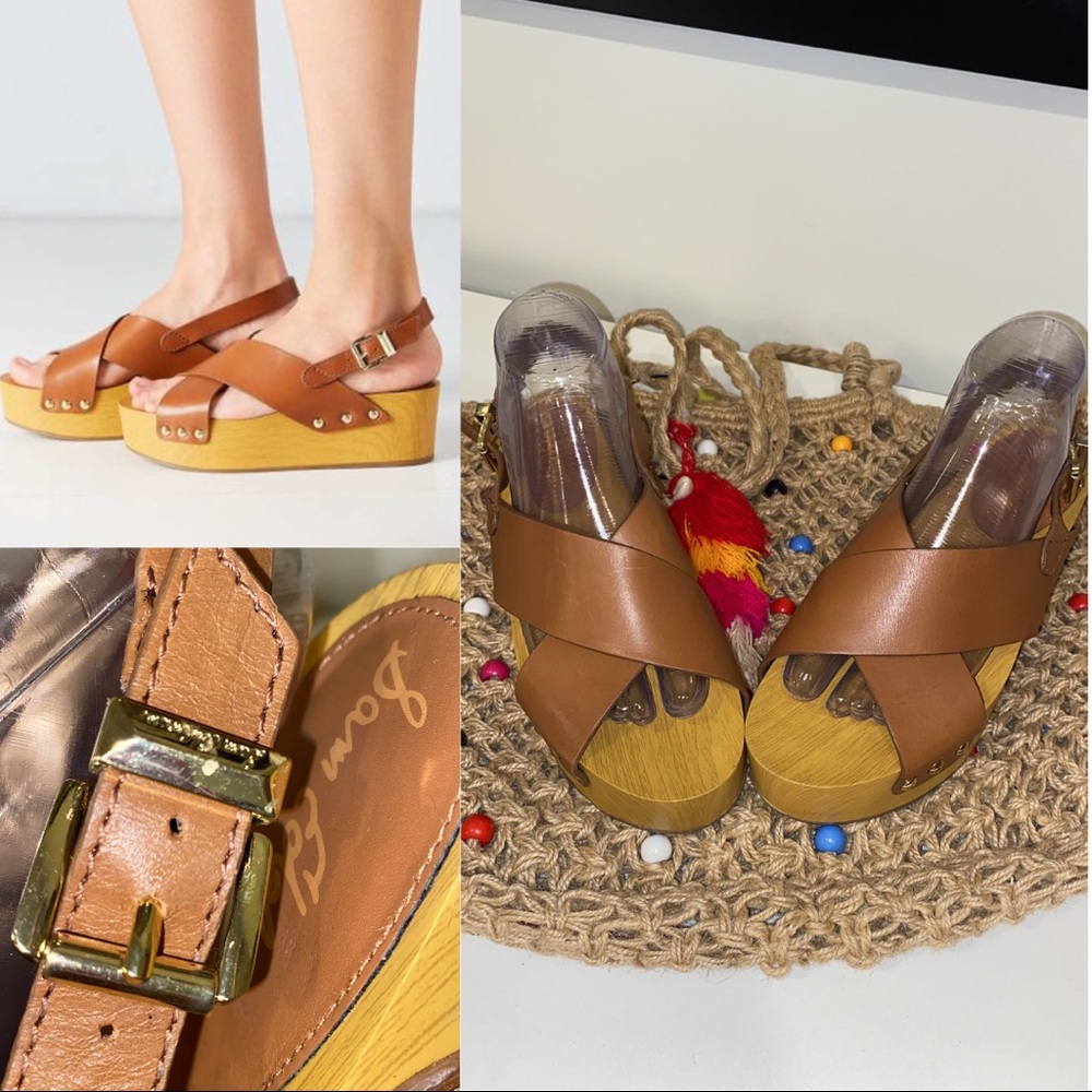 Sam Edelman Bentlee Wood Effect Flatform Heeled Sandals - Picture 2 of 12
